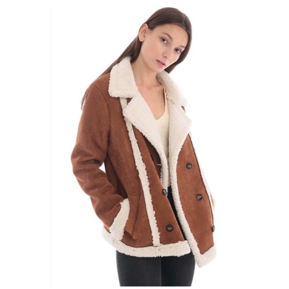 LAST ONE❗SKIES ARE BLUE Chic Faux Saude Sherpa Lined Jacket - Picture 8 of 8